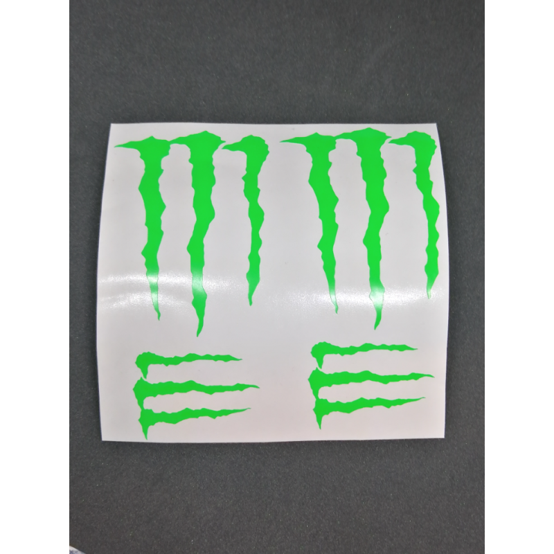 COMPRAR PEGATINA  MONSTER GARRA VERDE FLUOR ,VINILO DE CORTE, 2 GRANDES  2 PEQUEÑAS - Imagen 1