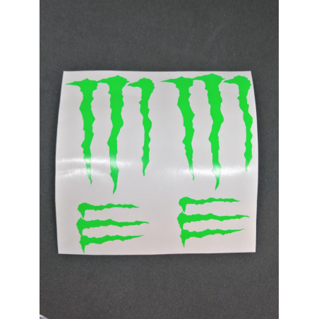 COMPRAR PEGATINA  MONSTER GARRA VERDE FLUOR ,VINILO DE CORTE, 2 GRANDES  2 PEQUEÑAS - Imagen 1