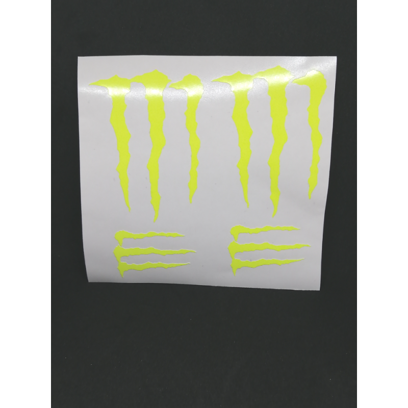 COMPRAR PEGATINA  MONSTER GARRA AMARILLO FLUOR ,VINILO DE CORTE, 2 GRANDES  2 PEQUEÑAS - Imagen 1