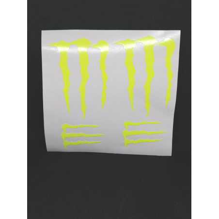 COMPRAR PEGATINA  MONSTER GARRA AMARILLO FLUOR ,VINILO DE CORTE, 2 GRANDES  2 PEQUEÑAS - Imagen 1