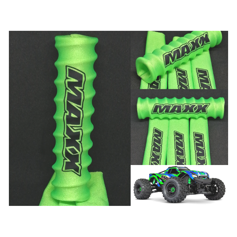 FUNDAS 1/8 AMORTIGUADORES VERDES LOGO MAXX EN NEGRO rcprogranada.com - Imagen 1