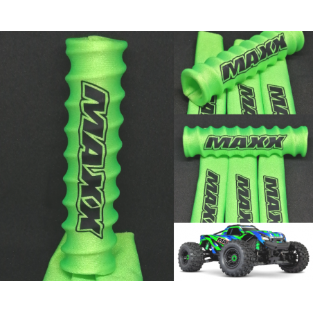 FUNDAS 1/8 AMORTIGUADORES VERDES LOGO MAXX EN NEGRO rcprogranada.com - Imagen 1