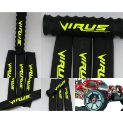 FUNDAS 1/8 PARA AMORTIGUADORES DISEÑO PARA CARSON VIRUS, FUNDA NEGRA LOGO AMARILLO FLUOR rcprogranada.com - Imagen 1