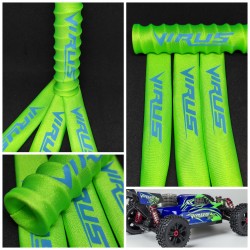 FUNDAS 1/8 PROTECCION AMORTIGUADORES DISEÑO VIRUS ,VERDE FLUOR LOGO AZUL,RCPROGRANADA.COM - Imagen 1