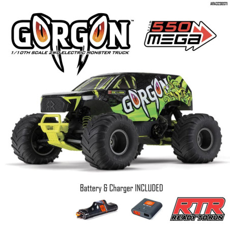 ARRMA 1/10 GORGON 2WD MEGA 550 MONSTER TRUCK AMARILLO RTR INCLUYE BATERIA Y CARGADOR - Imagen 4