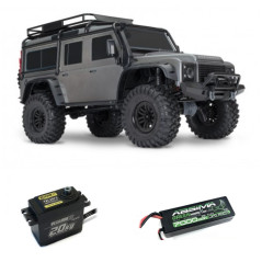 OFERTA PACK TRAXXAS TRX-4 4WD 1/10 CRAWLER LAND ROVER DEFENDER GRIS+BATERÍA ABSIMA 7000MAH+CAMBIO DE SERVO ORIGINAL POR YELOW RC - Imagen 1