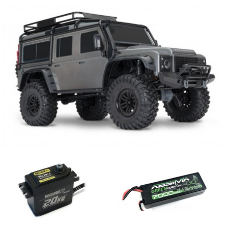 OFERTA PACK TRAXXAS TRX-4 4WD 1/10 CRAWLER LAND ROVER DEFENDER GRIS+BATERÍA ABSIMA 7000MAH+CAMBIO DE SERVO ORIGINAL POR YELOW RC - Imagen 1
