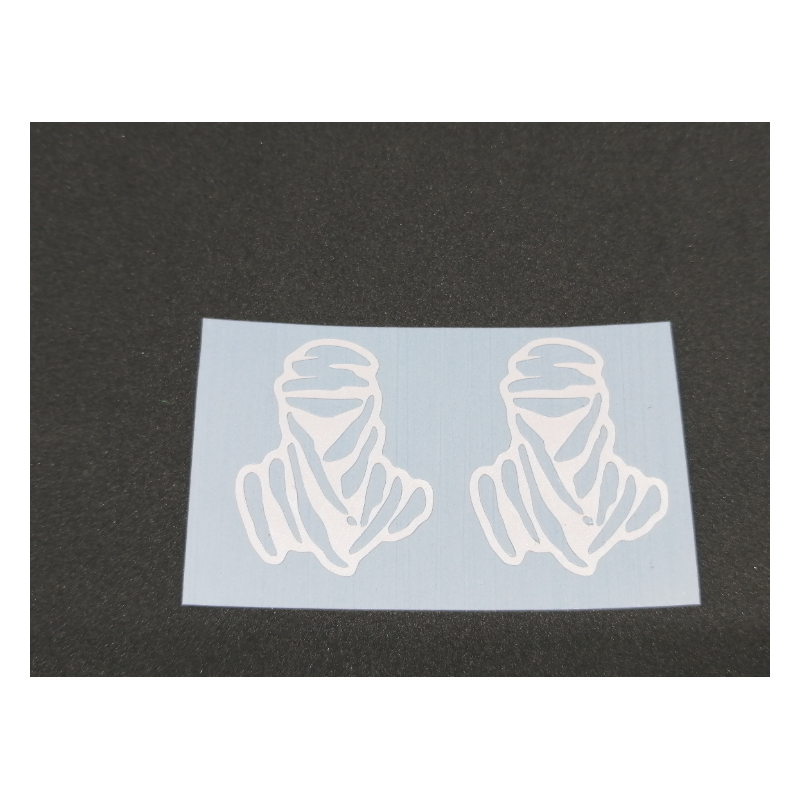 PEGATINA DAKAR FIGURA MINIATURA 2X3CM VINILO TROQUELADO COLOR BLANCO(2UNI) - Imagen 1